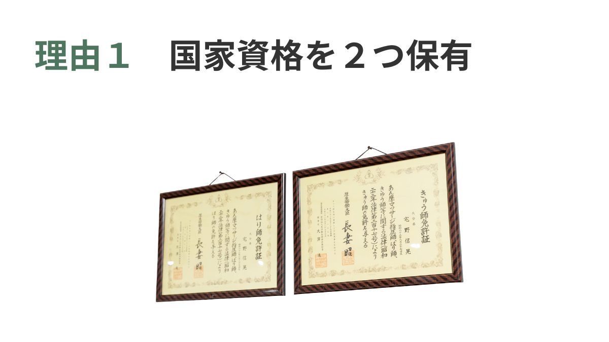 福岡市の鍼灸院、鍼灸整体HARISUL警固院の院長の国家資格画像